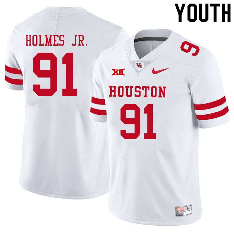 Youth #91 Anthony Holmes Jr. Houston Cougars College Big 12 Conference Football Jerseys Sale-White - Click Image to Close